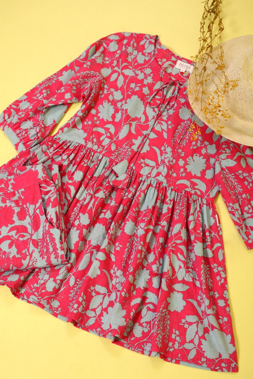 Pink and Turquoise Flip on Cotton Loungewear Top Set