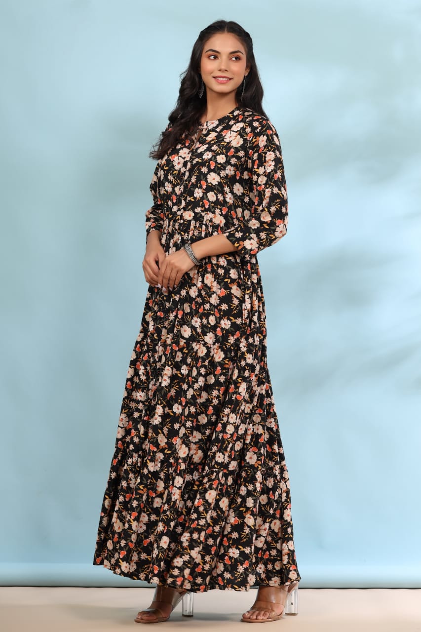 Mystical Floral on Black Maxi Dress