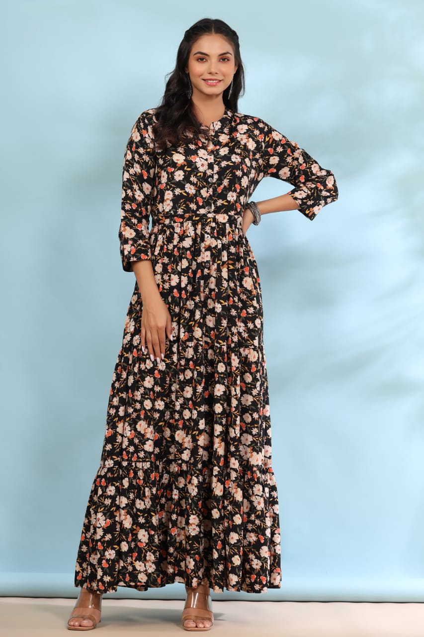 Mystical Floral on Black Maxi Dress