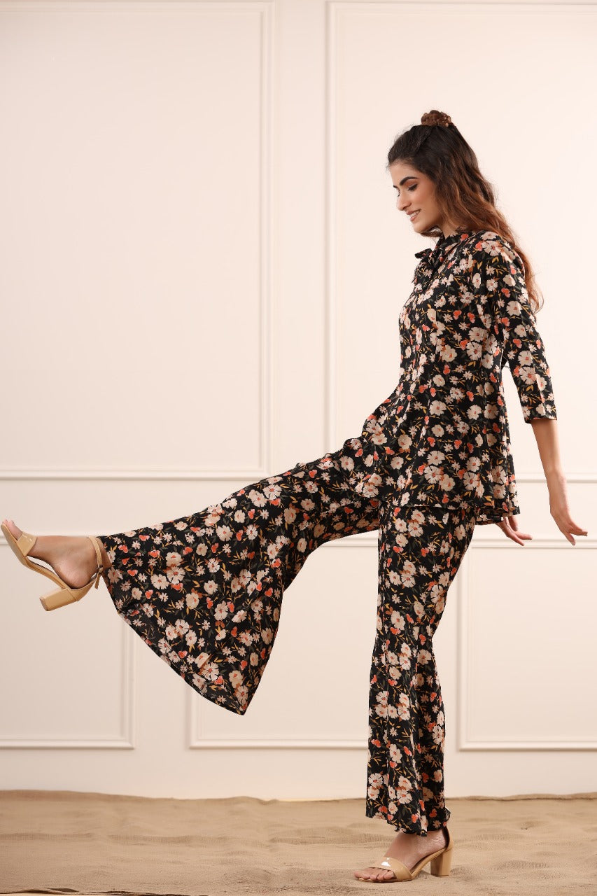 Mystical Floral on Black Russian Silk Co-ord Set