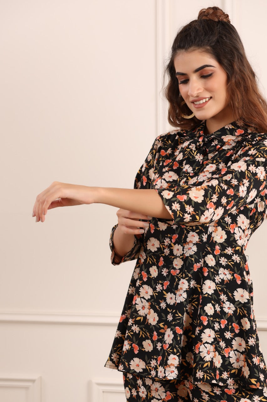 Mystical Floral on Black Russian Silk Co-ord Set