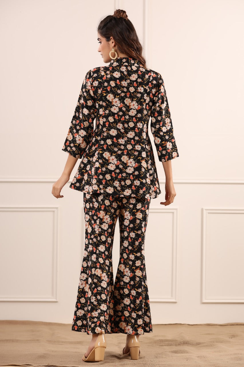 Mystical Floral on Black Russian Silk Co-ord Set