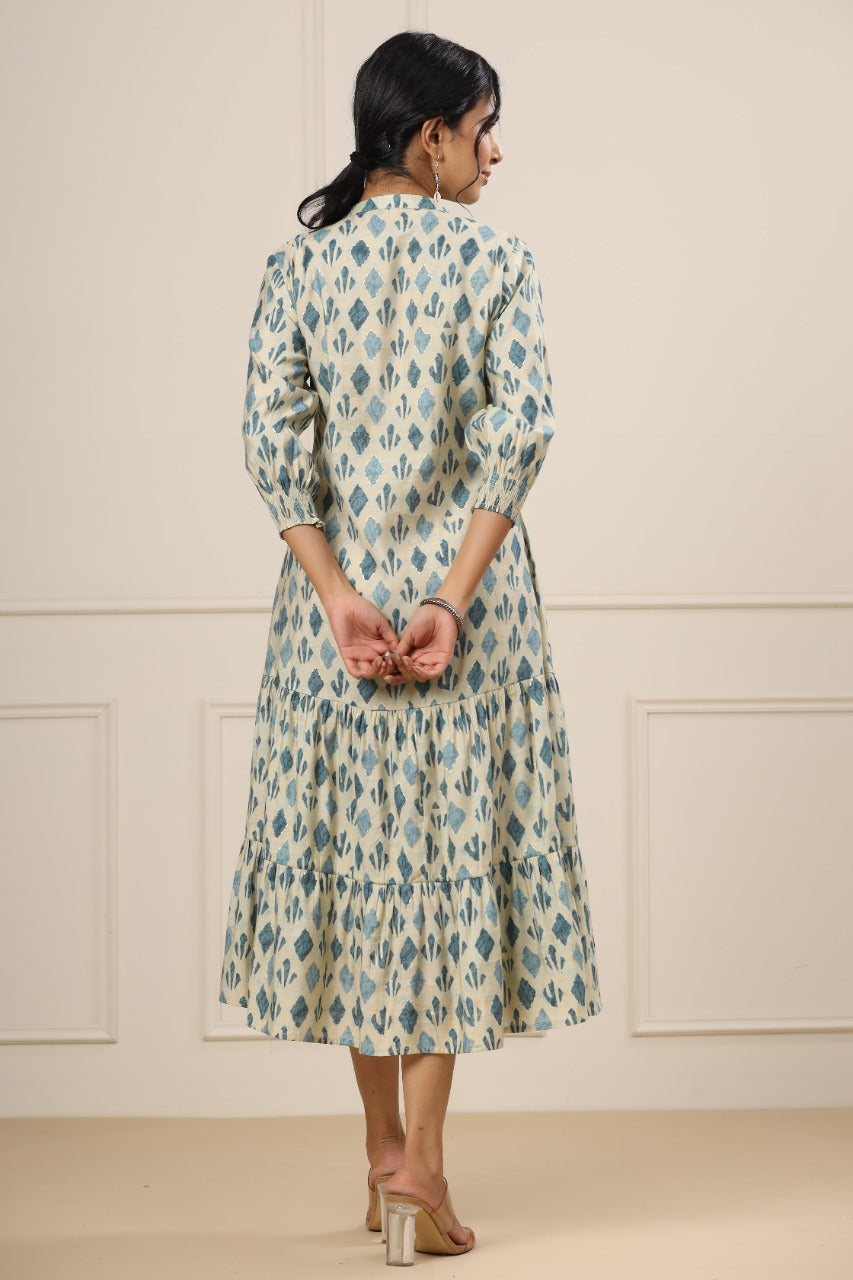 Minimalist Motifs on Off-white Silk MIDI Dress