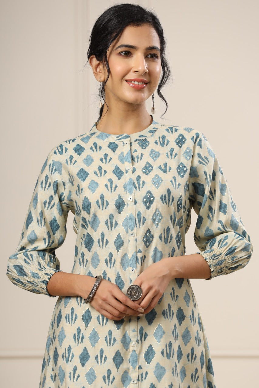 Minimalist Motifs on Off-white Silk MIDI Dress