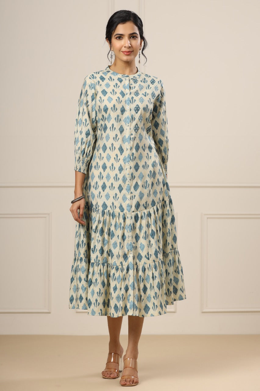 Minimalist Motifs on Off-white Silk MIDI Dress