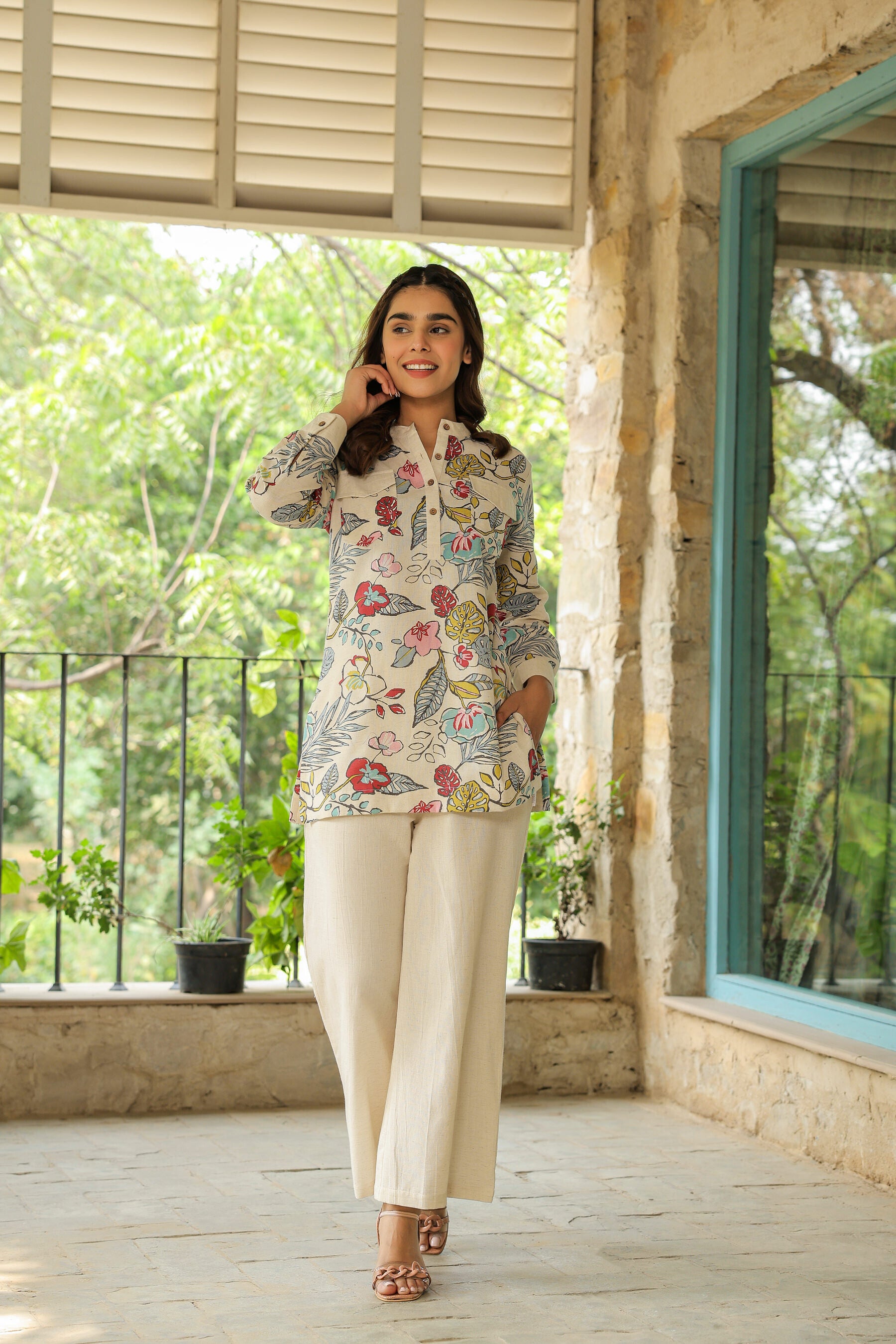 Opulent Ecru Cotton Cotton Flex Co-ord Set