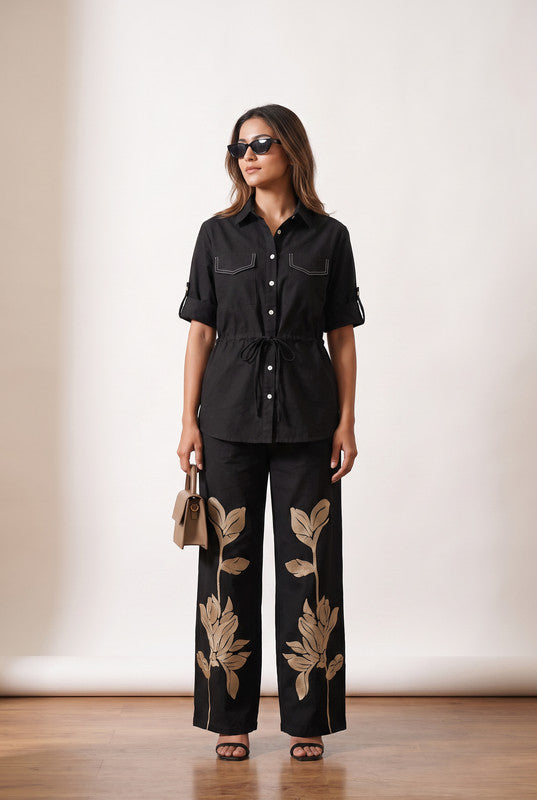 Black Leaf Cotton Flex Embroidered Co-Ord Set
