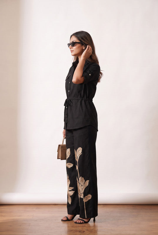 Black Leaf Cotton Flex Embroidered Co-Ord Set