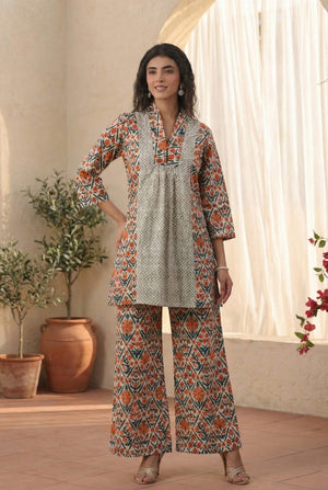 Multicolour Ethnic Floral Printed Cotton Co-ord Set
