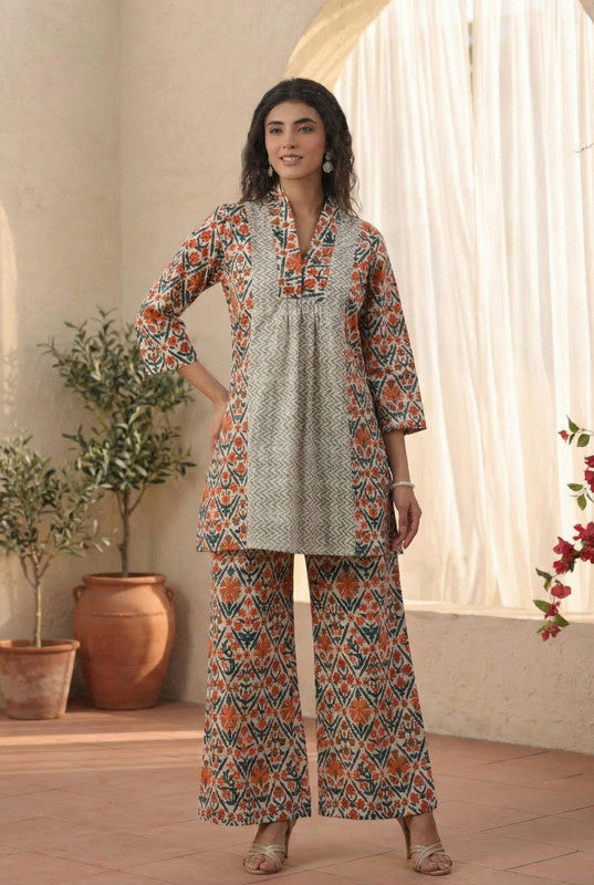 Multicolour Ethnic Floral Printed Cotton Co-ord Set