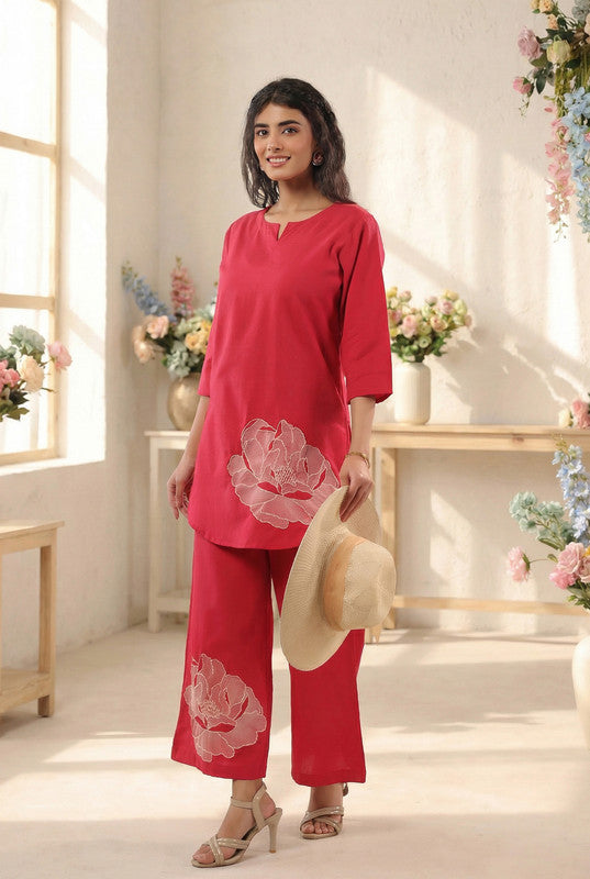 Pink Botanical Floral Printed Cotton Flex Co-ord Set