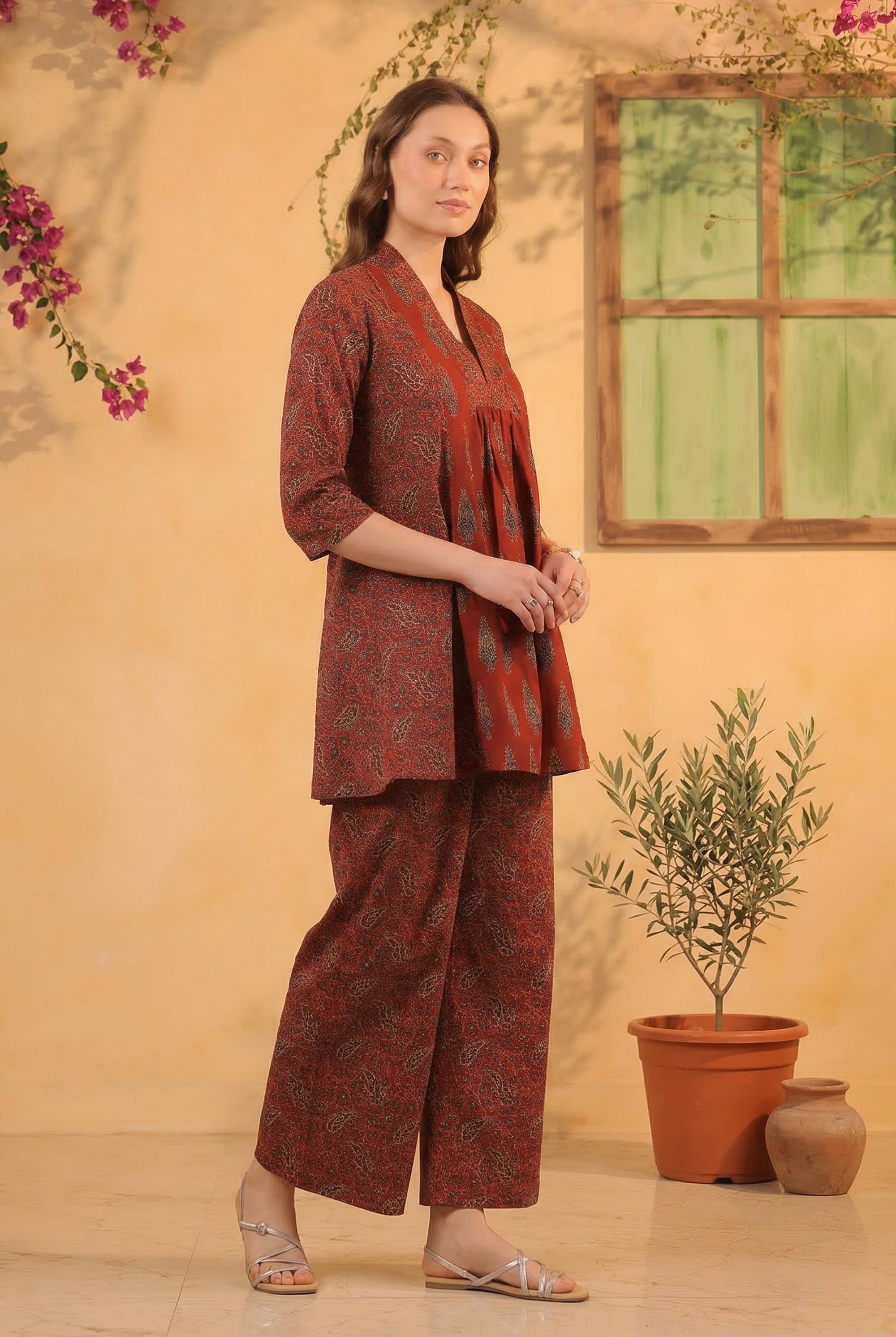 Maroon Ethnic Printed Tunic & Pant Co-ord Set