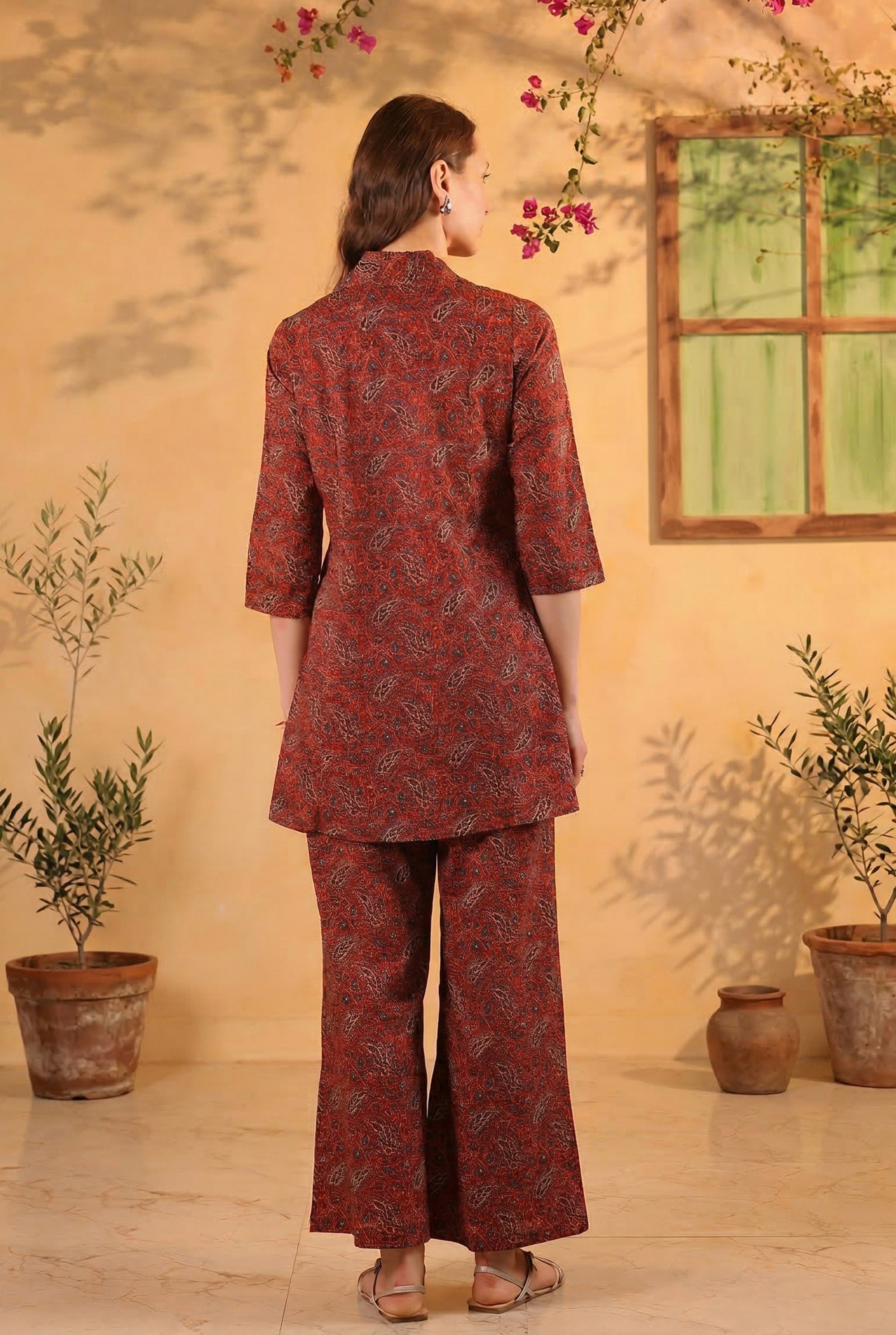 Maroon Ethnic Printed Tunic & Pant Co-ord Set