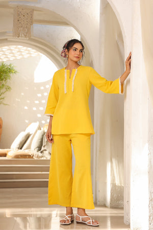 Cyber Yellow Cotton Flex Co-ord Set