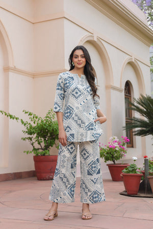 Pastel Puzzle Cotton Flex Palazzo Loungewear Set