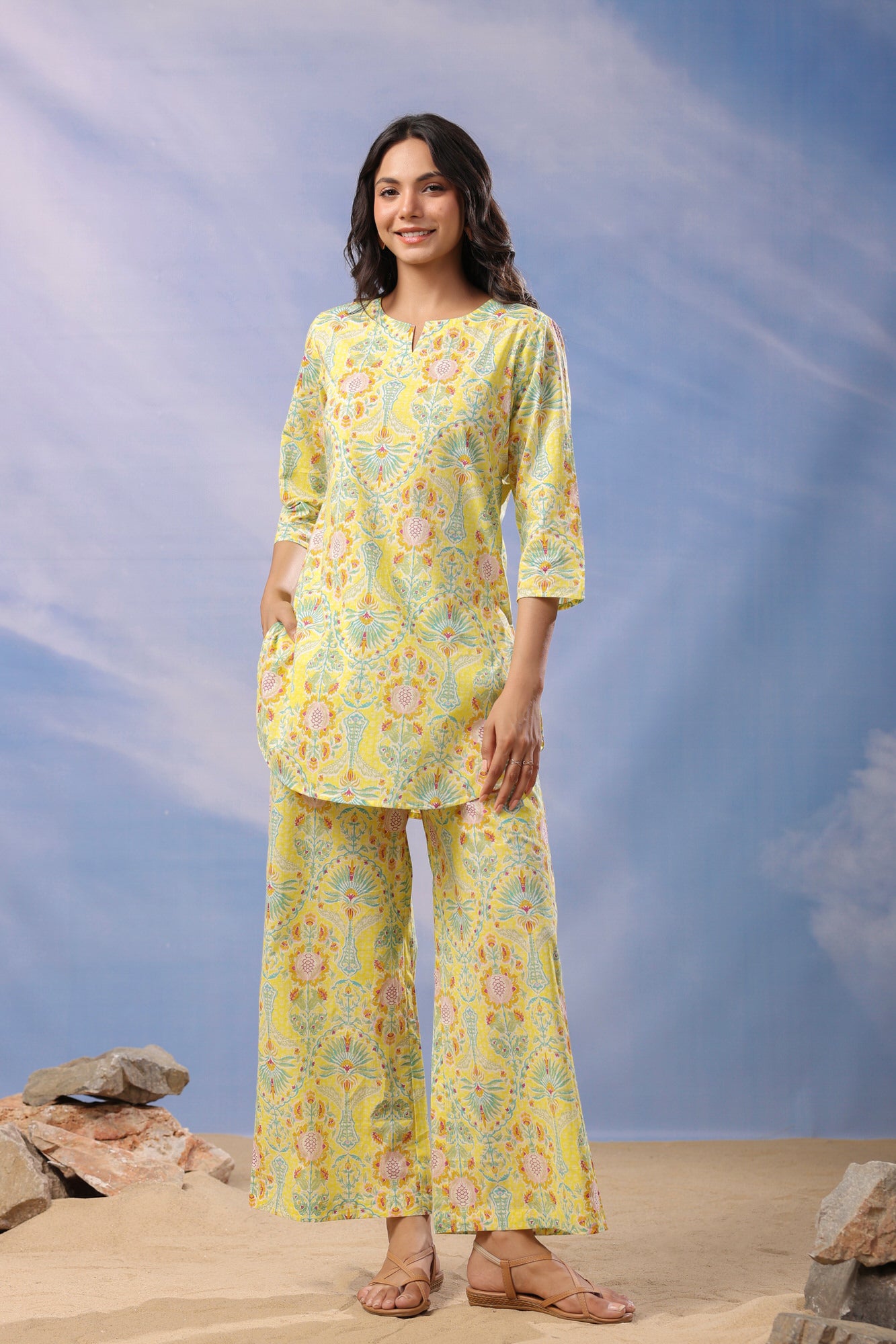 Citrus Delight Cotton Palazzo Loungewear Set