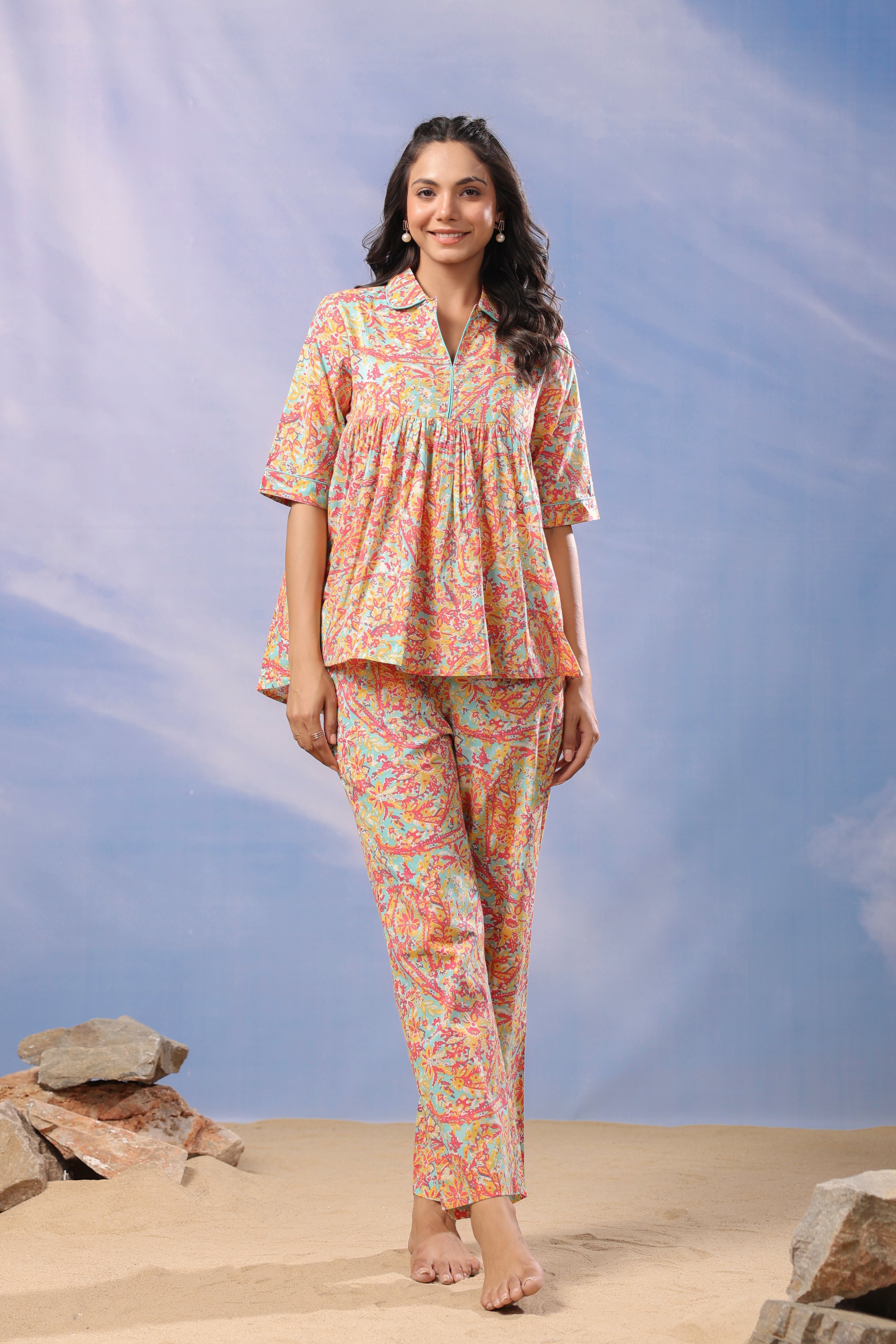 Chromatic Bliss Cotton Loungewear Top Set