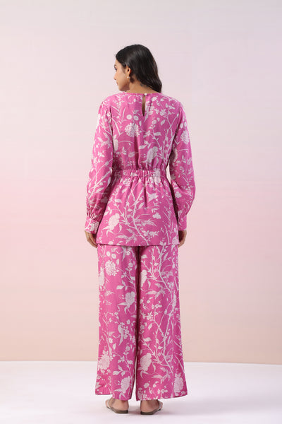 Zinnia Pink Floral Russian Silk Coord Set