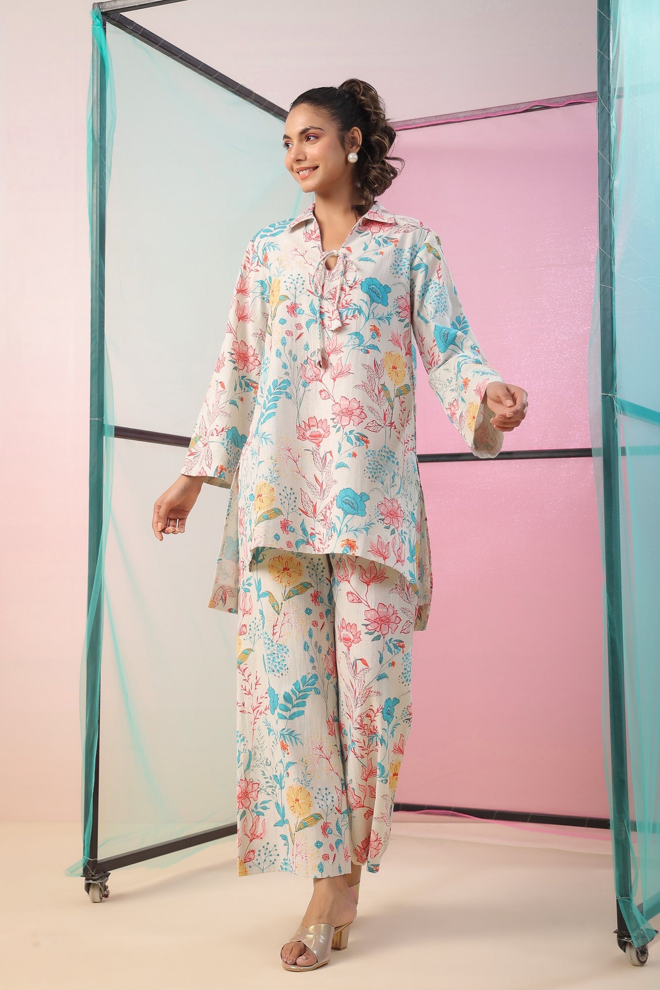 Florals On Cotton Flex Palazzo Loungewear Set