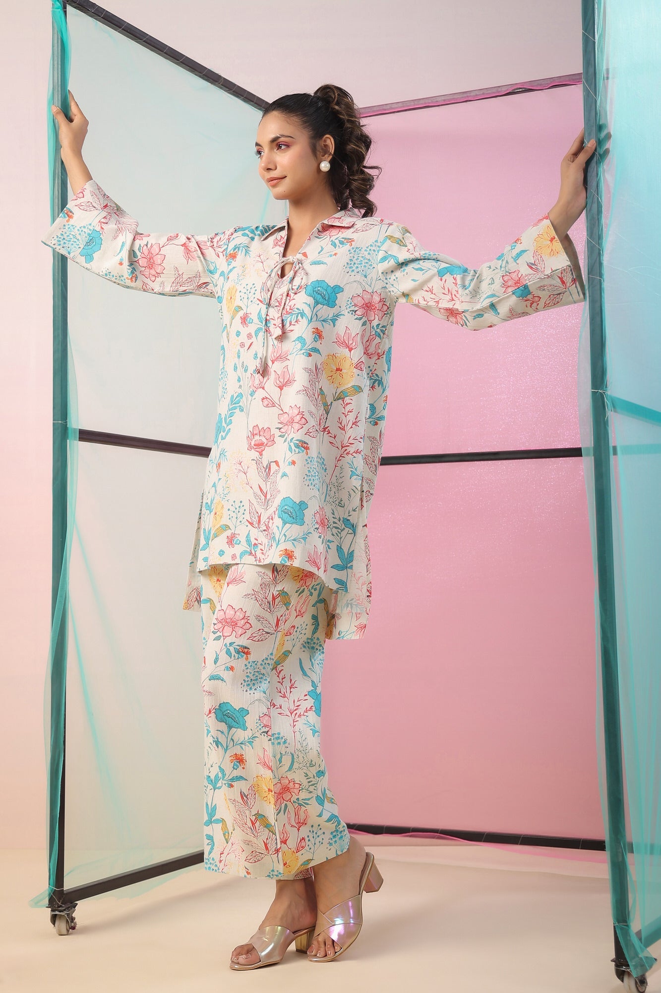 Florals On Cotton Flex Palazzo Loungewear Set