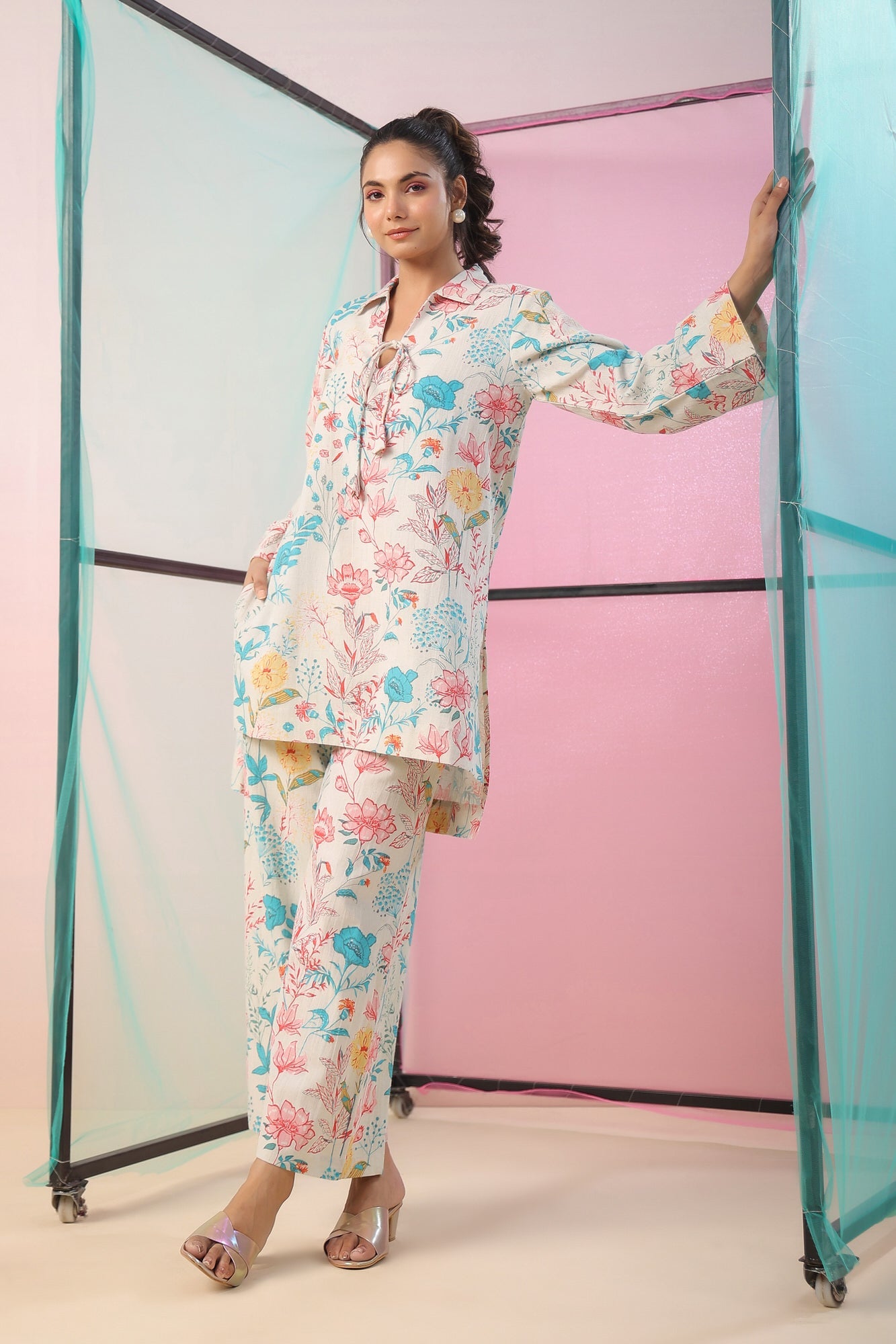 Florals On Cotton Flex Palazzo Loungewear Set