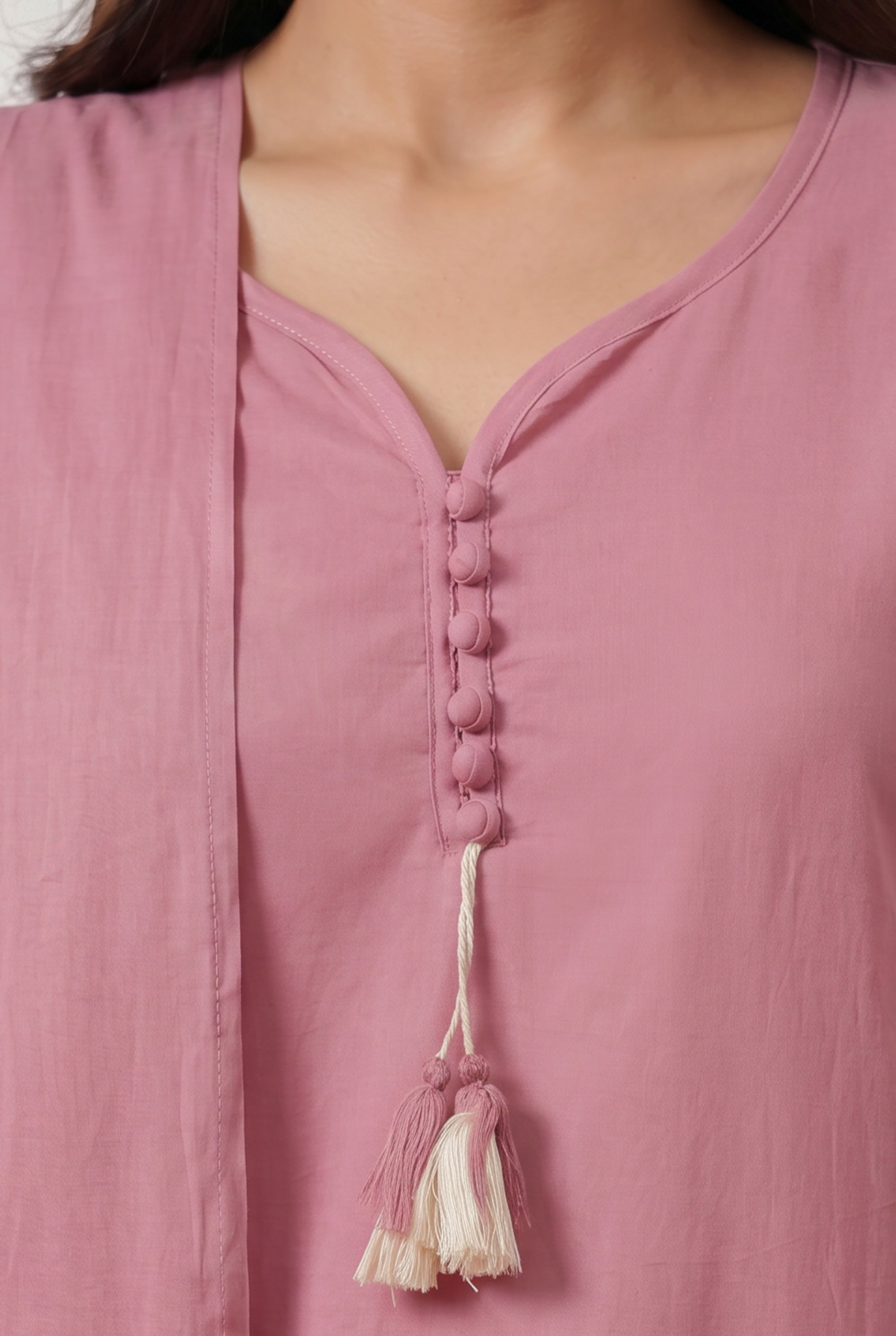 Pink Bird Embroidered Ethnic Cotton Kurta Set with Designer Tassel Dupatta