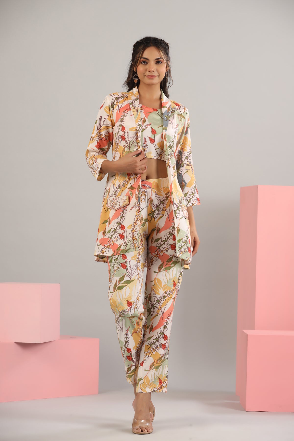 Abstract Leaves on Off-white Russian Silk Three Piece set