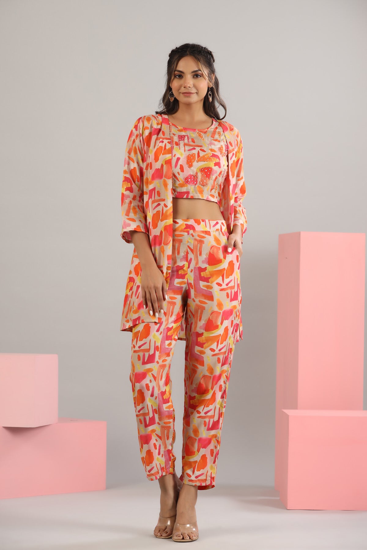 Abstract Art on Silk Three Piece Set