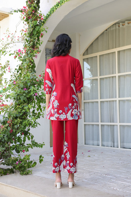 Scarlet Maple Maroon Leaf Cotton Co-ord Set