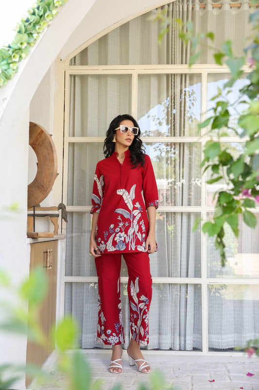 Scarlet Maple Maroon Leaf Cotton Co-ord Set