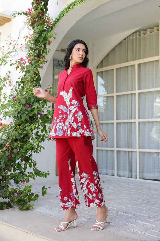 Scarlet Maple Maroon Leaf Cotton Co-ord Set