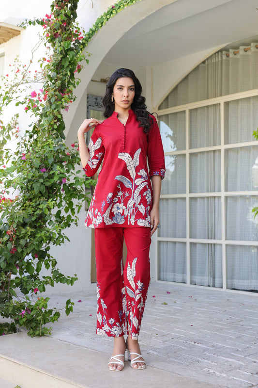 Scarlet Maple Maroon Leaf Cotton Co-ord Set