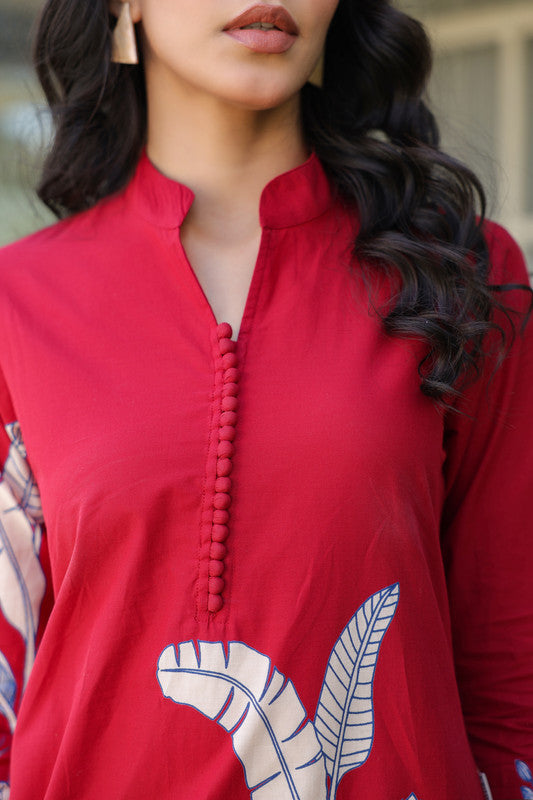 Scarlet Maple Maroon Leaf Cotton Co-ord Set