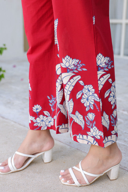 Scarlet Maple Maroon Leaf Cotton Co-ord Set