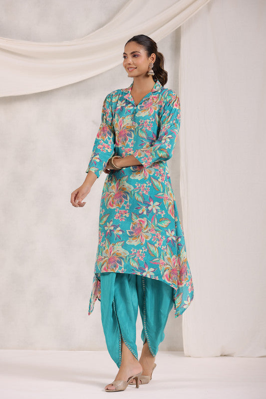 Aqua Paradise Floral Russian Silk Co-ord Set