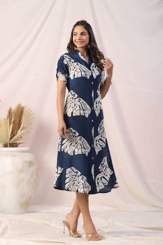 Navy Blue Abstract Noir Russian Silk Dress