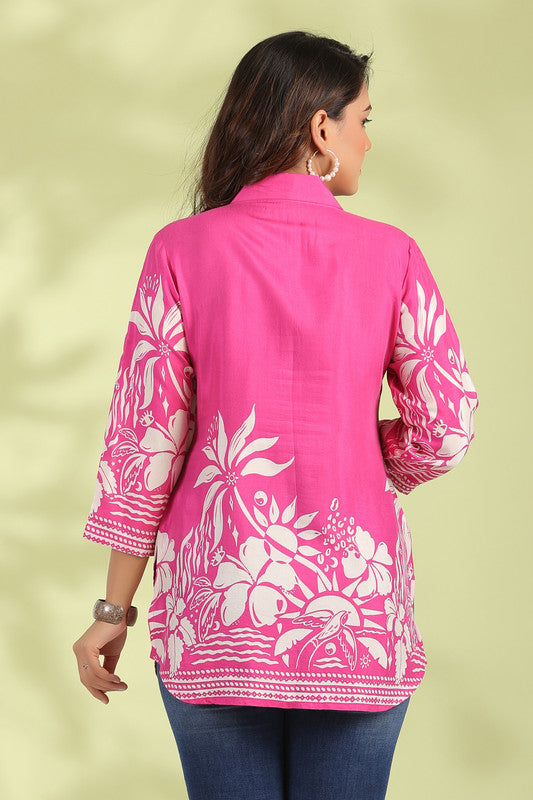 Floral Fuchsia Bliss Russian Silk Top