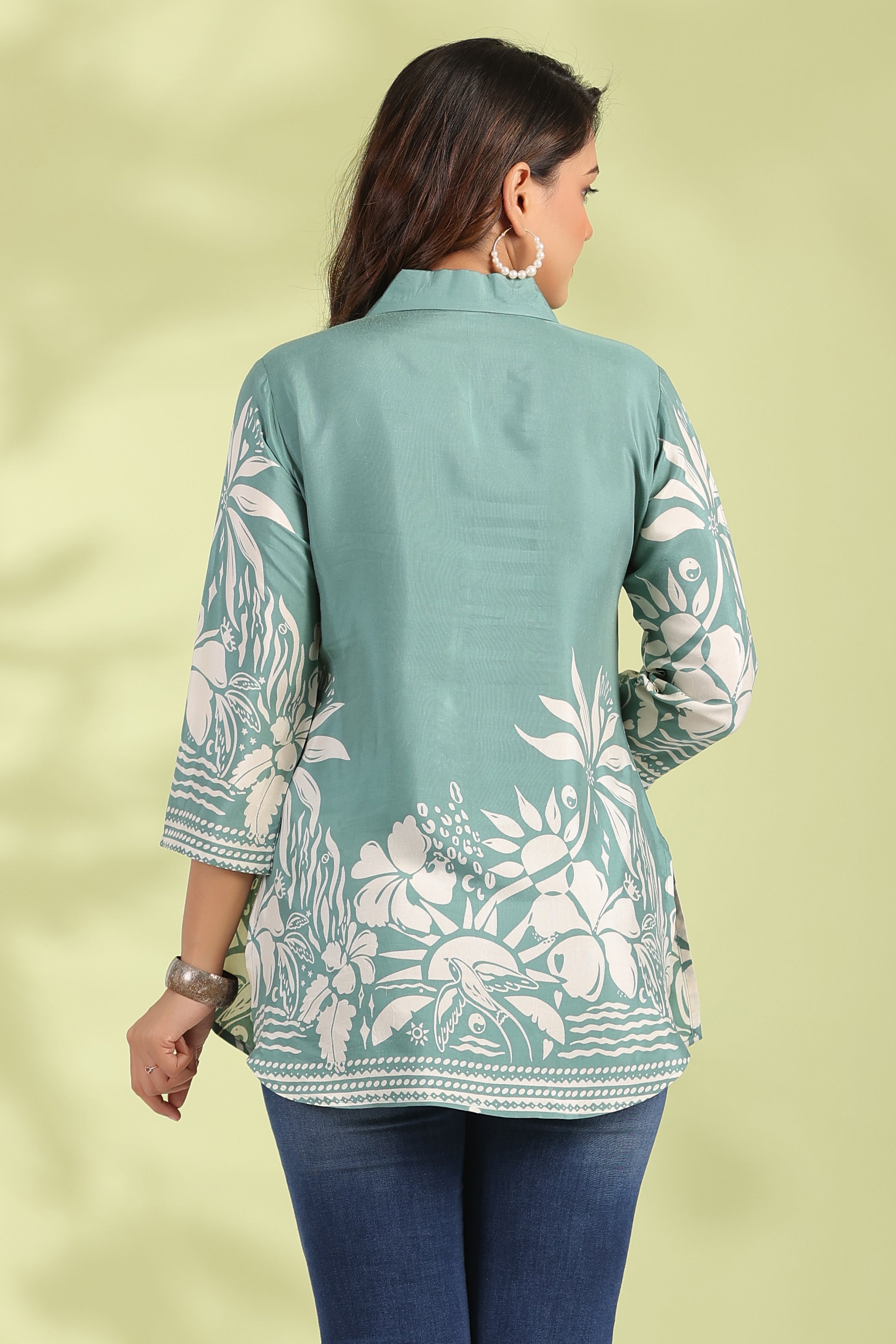 Minty Meadow Floral Russian Silk Top