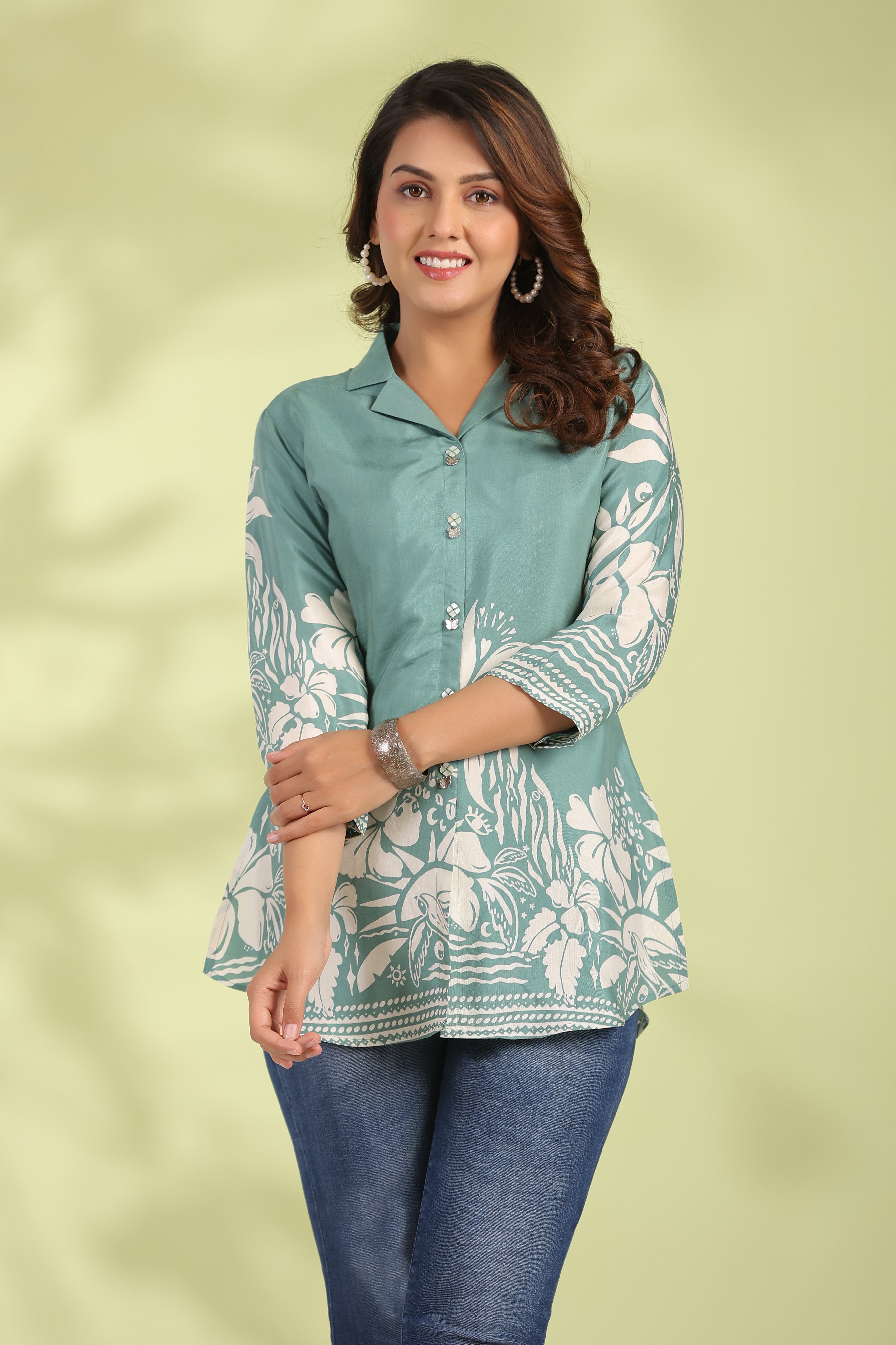 Minty Meadow Floral Russian Silk Top