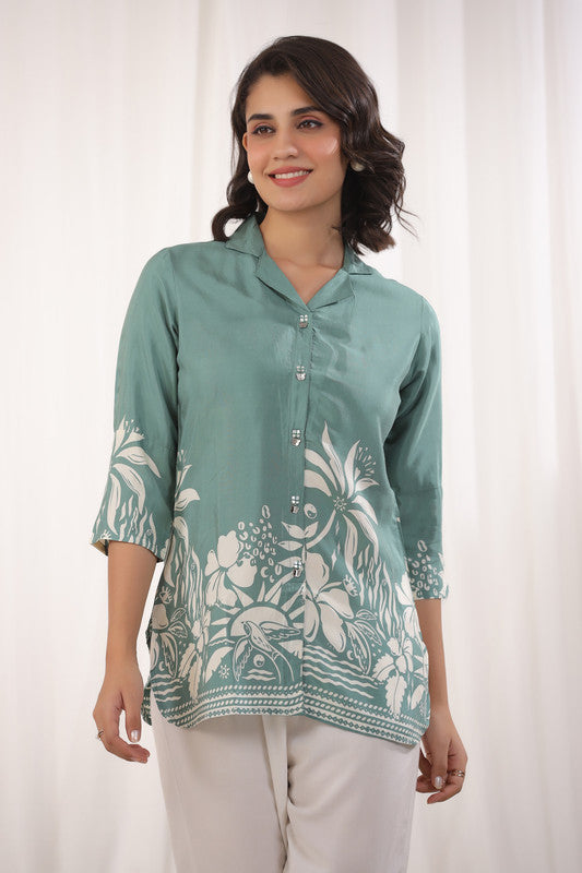 Graceful Green Russian Silk Shirt