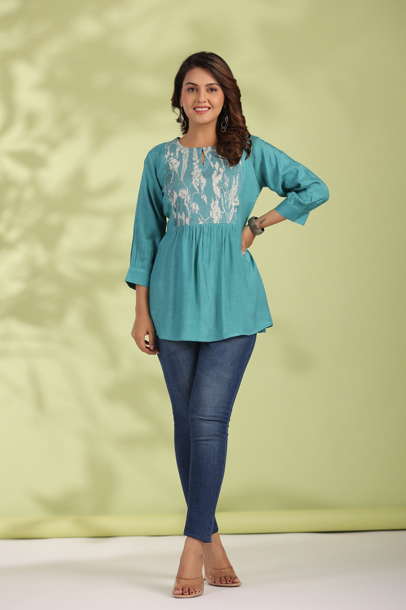 Turquoise Fleur Silk Top