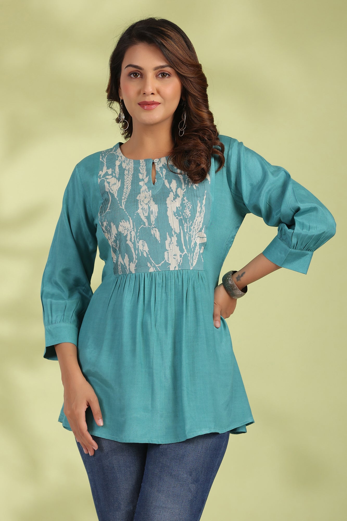 Turquoise Fleur Silk Top