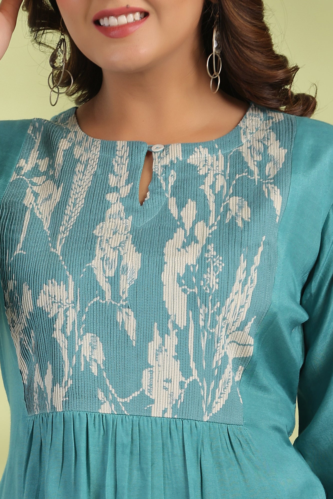 Turquoise Fleur Silk Top