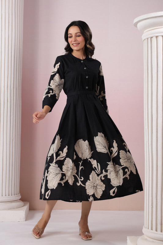 Blooming Lattice Silk Black Dress