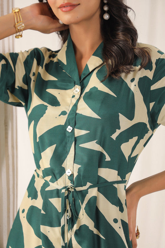 Tropical Fern Green Russian Silk Dress