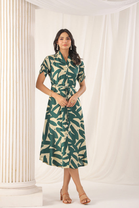 Tropical Fern Green Russian Silk Dress