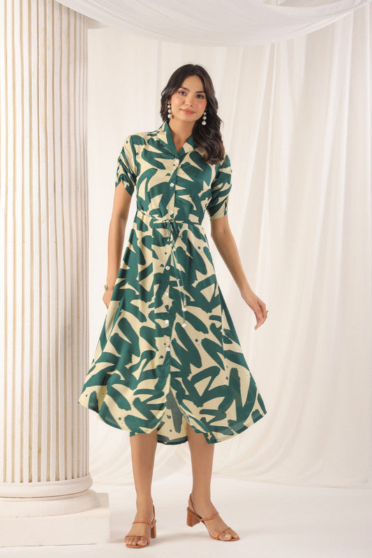 Tropical Fern Green Russian Silk Dress