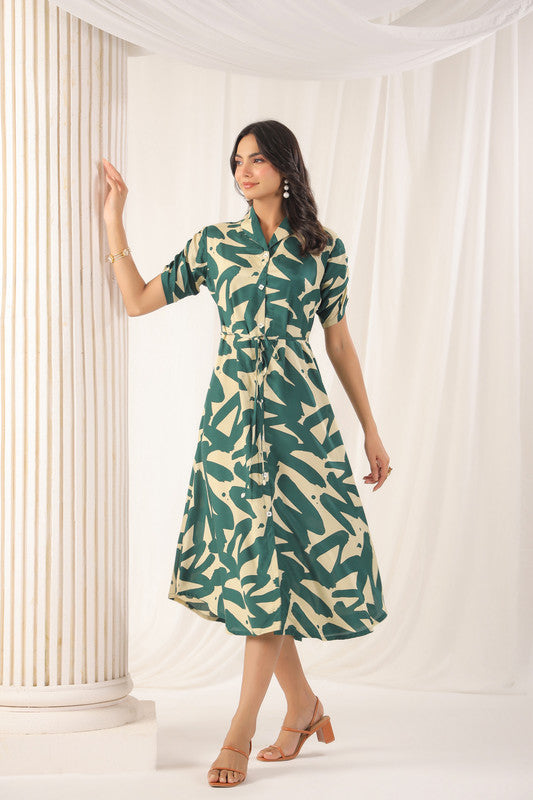 Tropical Fern Green Russian Silk Dress