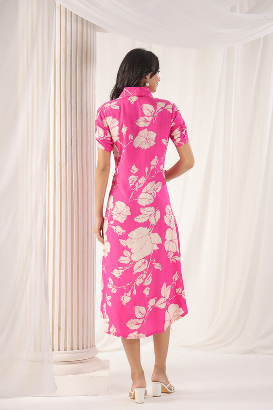 Pink Bloom Belted Russian Silk Dress