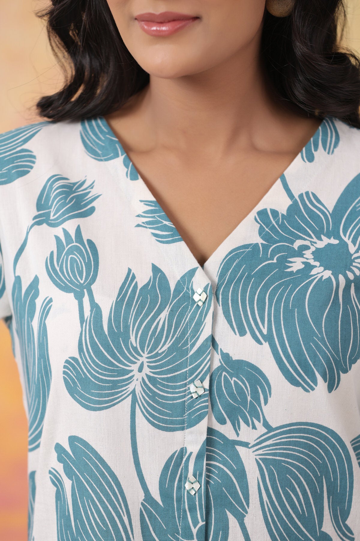 Aqua Bloom Button-Down Cotton Flex Shirt